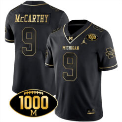 J.J. McCarthy Michigan Wolverines Football Black Gold Jersey - All Stitched