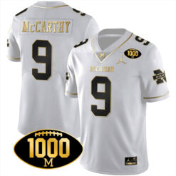 J.J. McCarthy Michigan Wolverines Football White Gold Jersey - All Stitched