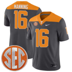 Peyton Manning Tennessee Volunteers Football Anthracite Jersey - All Stitched