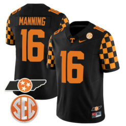 Peyton Manning Tennessee Volunteers Football Checkerboard Black Jersey - All Stitched