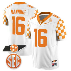 Peyton Manning Tennessee Volunteers Football Checkerboard White Jersey - All Stitched