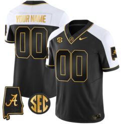 Custom Alabama Crimson Tide Football Alabama Map Alternate Black Jersey - All Stitched