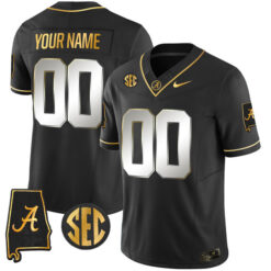 Custom Alabama Crimson Tide Football Alabama Map Black Gold Limited Jersey - All Stitched