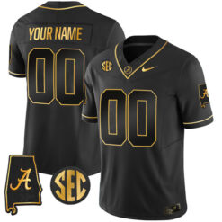 Custom Alabama Crimson Tide Football Alabama Map Black Gold Jersey - All Stitched