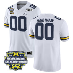 Custom Michigan Wolverines Football 2023 National Championship White Away Jersey - All Stitched