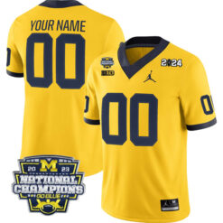 Custom Michigan Wolverines Football 2023 CFB Champions Yellow Jersey - All Stitched