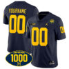 Custom Michigan Wolverines Football 1000 Wins Navy Home Jersey - All Stitched