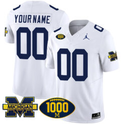 Custom Michigan Wolverines Football 1000 Wins White Vapor F.U.S.E Limited Jersey - All Stitched