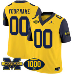 Custom Michigan Wolverines Football 1000 Wins Alternate Maize Vapor F.U.S.E Limited Jersey - All Stitched