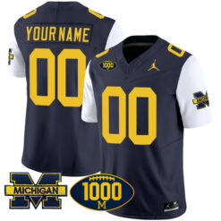 Custom Michigan Wolverines Football 1000 Wins Navy Alternate Vapor F.U.S.E Limited Jersey - All Stitched