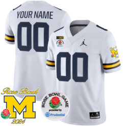 Custom Michigan Wolverines Football 2024 Rose Bowl White Jersey - All Stitched