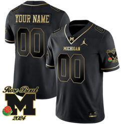 Custom Michigan Wolverines Football 2024 Rose Bowl Black Gold Jersey - All Stitched
