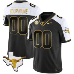 Custom Texas Longhorns Football Alternate Black Gold Jersey - All Stitched