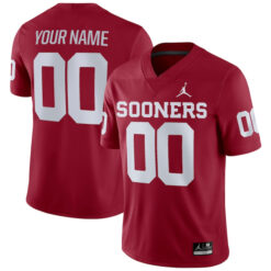 Alternative view of Custom Oklahoma Sooners Football Crimson Home Game Jersey - All Stitched