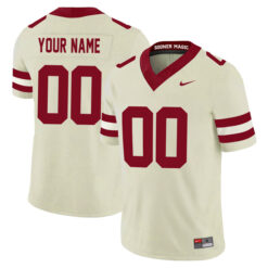 Alternative view of Custom Oklahoma Sooners Football Cream Alternate Game Jersey - All Stitched