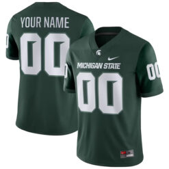 Alternative view of Custom Michigan State Spartans Football Green Home Game Jersey - All Stitched