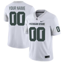 Alternative view of Custom Michigan State Spartans Football White Away Game Jersey - All Stitched