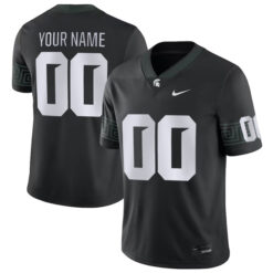 Alternative view of Custom Michigan State Spartans Football Black Alternate Game Jersey - All Stitched