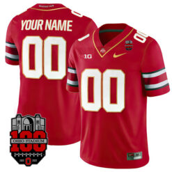 Alternative view of Custom Ohio State Buckeyes Football Gold Version Red Jersey - All Stitched