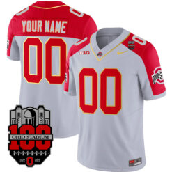 Alternative view of Custom Ohio State Buckeyes Football Gold Version Alternate Grey Jersey - All Stitched