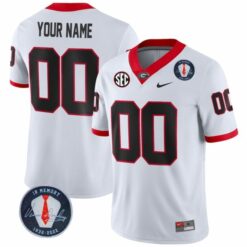 Alternative view of Custom Georgia Bulldogs Football White Away Jersey - All Stitched