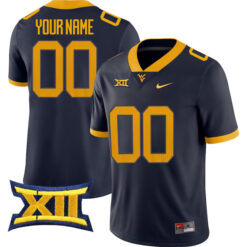 Custom West Virginia Mountaineers Football Navy Blue Home Jersey - All Stitched