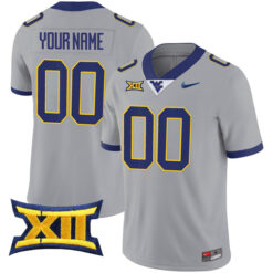 Custom West Virginia Mountaineers Football Grey Alternate Jersey - All Stitched