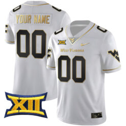 Custom West Virginia Mountaineers Football White Gold Jersey - All Stitched