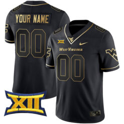 Custom West Virginia Mountaineers Football Black Gold Jersey - All Stitched