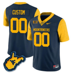 Custom West Virginia Mountaineers Football Navy Country Roads Jersey - All Stitched
