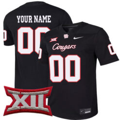Custom Houston Cougars Football Black Alternate Jersey - All Stitched