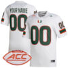 Custom Miami Hurricanes Football White Away Game Jersey - All Stitched