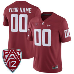 Custom Washington State Cougars Football Crimson Home Game Jersey - All Stitched