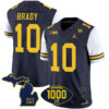 Tom Brady Michigan Wolverines College 1000 Wins Patch Stitched Vapor F.U.S.E Limited Jersey - White Sleeve