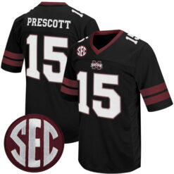Dak Prescott Mississippi State Bulldogs Football Black Throwback Jersey - All Stitched