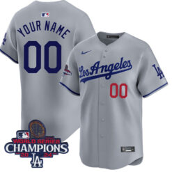 Custom Los Angeles Dodgers 2024 World Series Grey Road Jersey - All Stitched