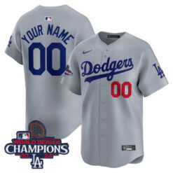 Custom Los Angeles Dodgers 2024 World Series Grey Alternate Jersey - All Stitched