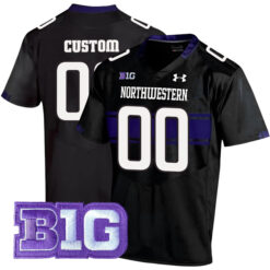 Custom Northwestern Wildcats Football Black Alternate Game Jersey - All Stitched