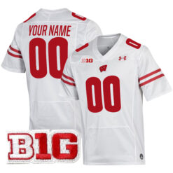 Custom Wisconsin Badgers Football White Away Game Jersey - All Stitched