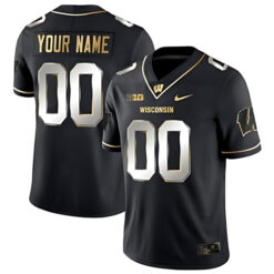 Custom Wisconsin Badgers Football Black Gold Jersey - All Stitched