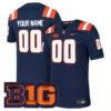 Custom Illinois Fighting Illini Football Navy Alternate Jersey - All Stitched