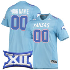Custom Kansas Jayhawks Football Light Blue Premier Strategy Jersey - All Stitched