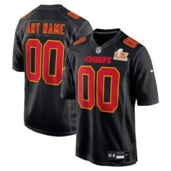 Custom Kansas City Chiefs Black Super Bowl LIX Game Jersey - All Stitched