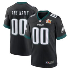 Custom Philadelphia Eagles Black Super Bowl LIX Game Jersey - All Stitched