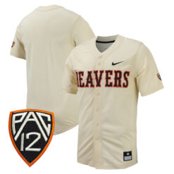 Oregon State Beavers Baseball Cream Full Button Jersey - All Stitched