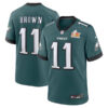 AJ Brown Philadelphia Eagles Midnight Green Super Bowl LIX Game Jersey - All Stitched