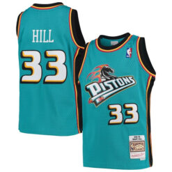 Grant Hill Detroit Pistons Teal 1998/99 Hardwood Classics Jersey - All Stitched