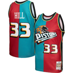 Grant Hill Detroit Pistons Teal Red 1999/00 Split Hardwood Classics Jersey - All Stitched