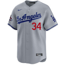 Alternative view of Fernando Valenzuela Los Angeles Dodgers Grey Road Limited Jersey - All Stitched