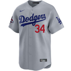 Alternative view of Fernando Valenzuela Los Angeles Dodgers Grey Alternate Limited Jersey - All Stitched